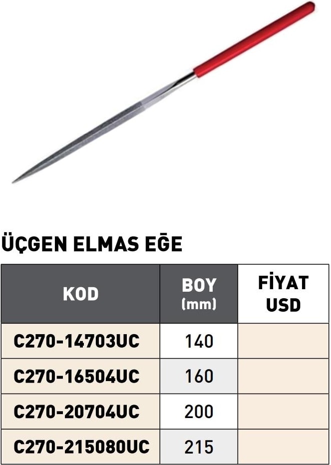 160MM Pld Üçgen Elmas Eğe