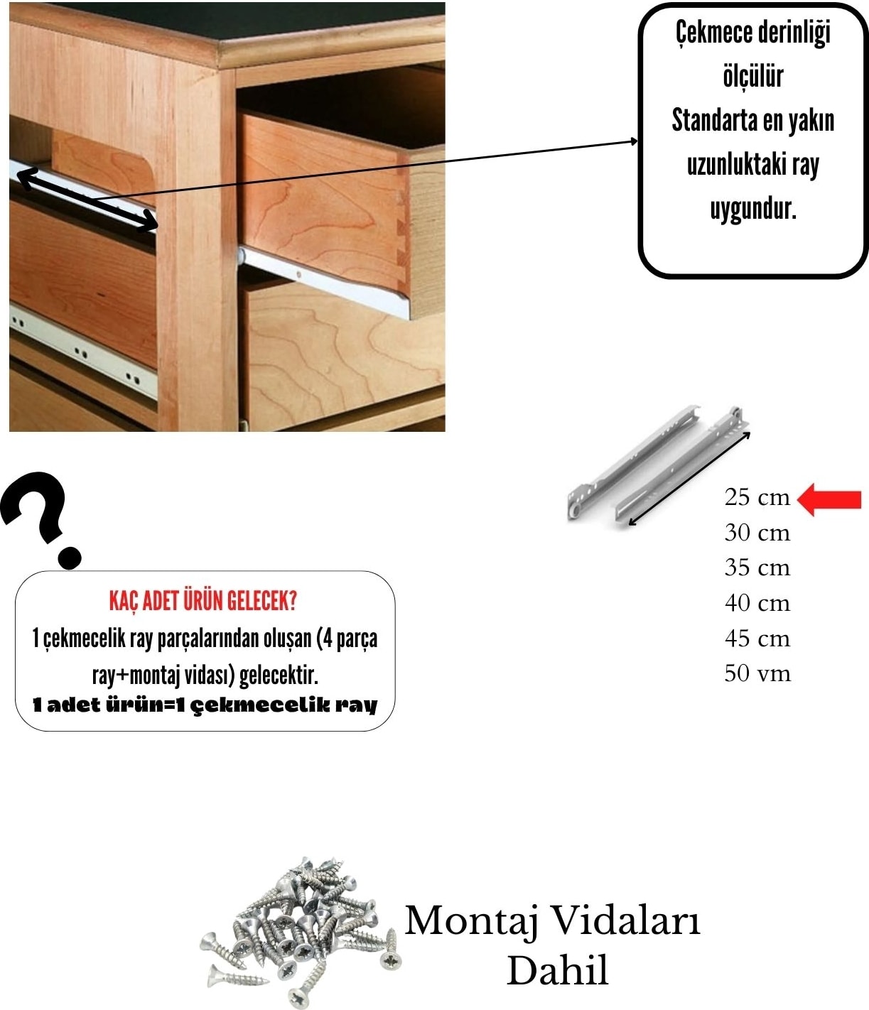 25 cm Klasik Kızaklı Dolap Çekmece Rayı Beyaz