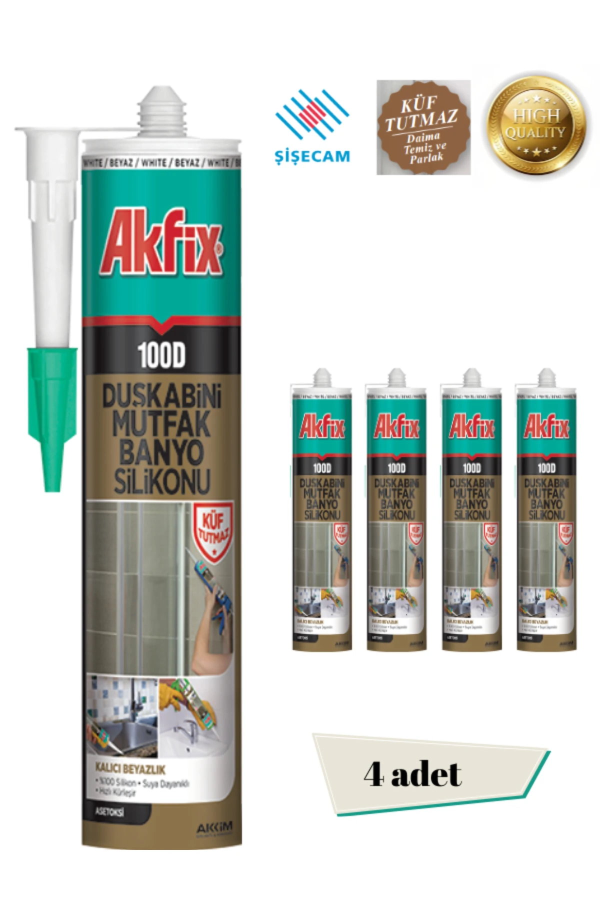 AKFİX 100D DUŞKABİNİ MUTFAK BANYO SİLİKONU (4 ADET) kararmaz silikon