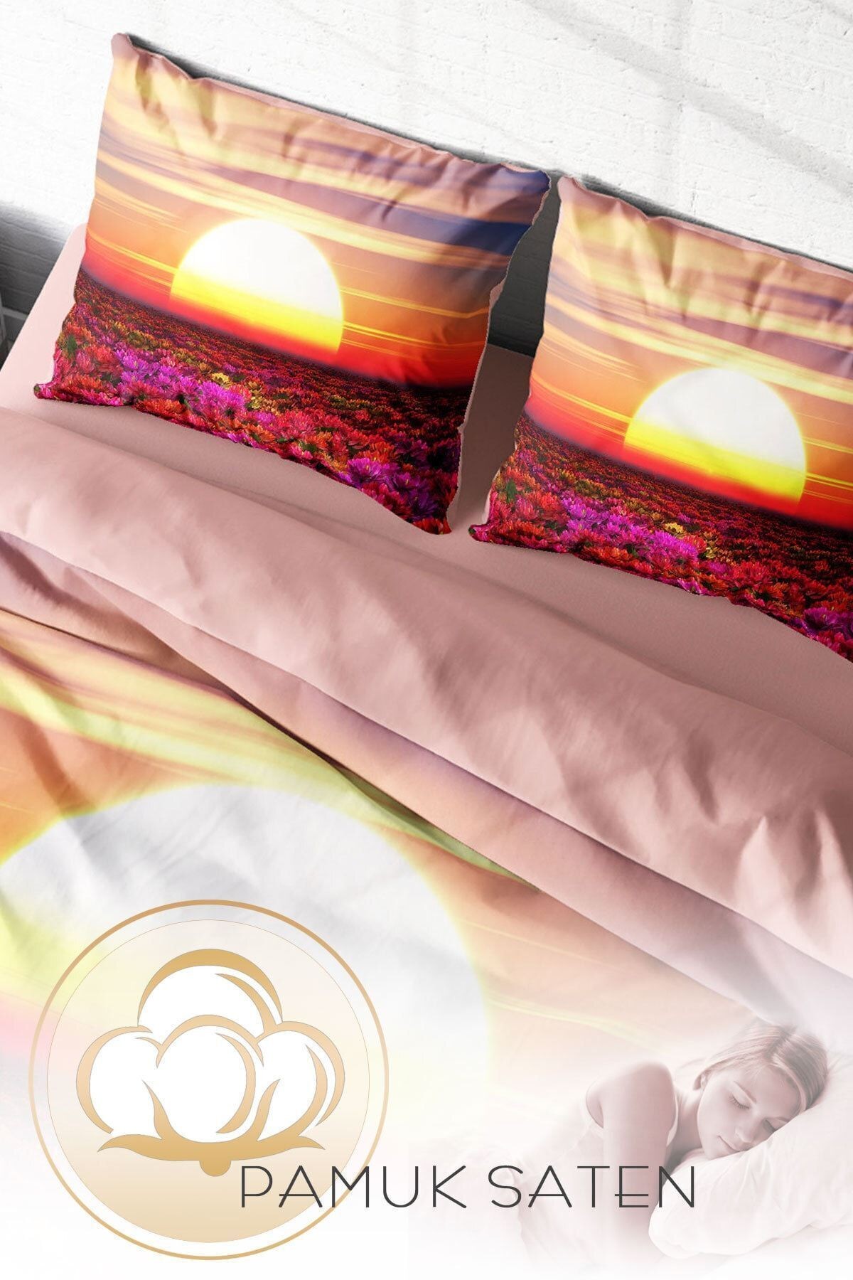 Nevresim Takımı %100 Doğal Pamuk Çift Kişilik 3d Digital Sunset