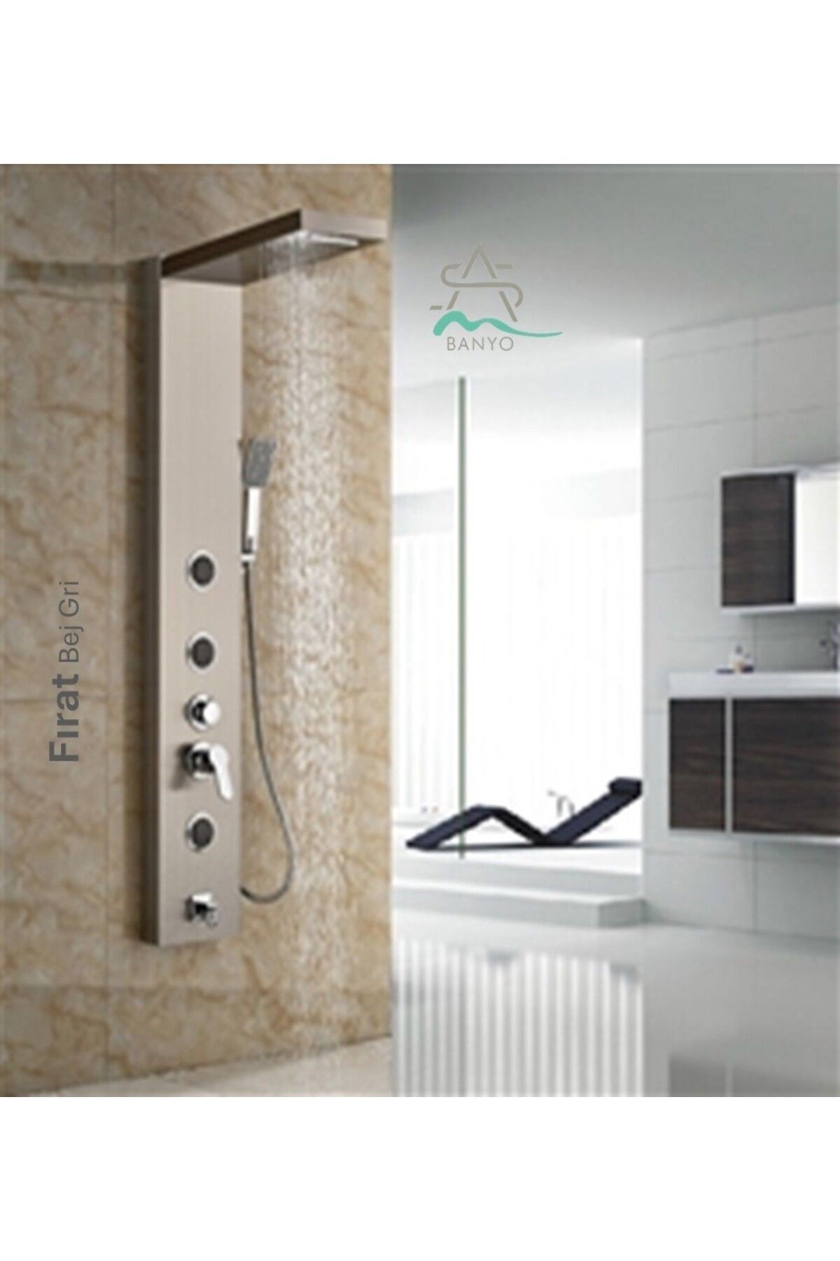 Sam Fırat Gri Bej Masajlı Duş, Dikey Duş Paneli, Shower Panel, Duş Fiskiyesi