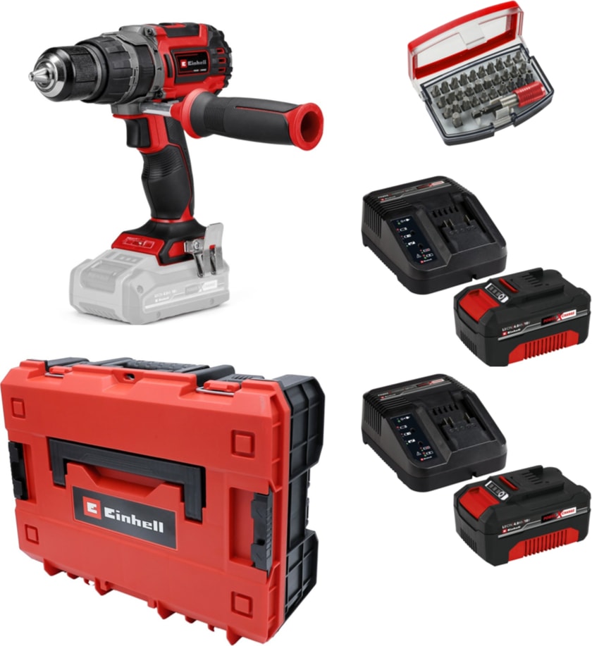 EİNHELL Tp-Cd 18/60 Li-I Bl Solo Darbeli Akülü Vidalama + 2 x 4 Ah Akü ve 32 Parça Bits Uç Seti (Çantalı)