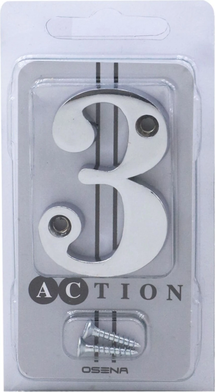 Parlak Krom Çelik Kapı Numarası, 5 Cm, 3 Numara, Şık ve Dayanıklı Tasarım