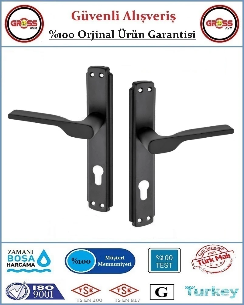 Veroni Mat Siyah Yale Dış Çelik Kapı Kolu - Statik Fırın Boyalı - 1 Takım Ön ve Arka