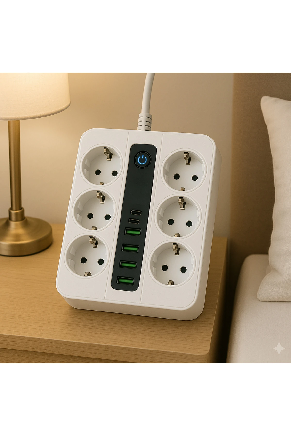 6 Prizli Akıllı Uzatma Kablosu – 4 USB-A + 2 Type-C Hızlı Şarj Çıkışlı Akım Korumalı , 2 Metre Kablo