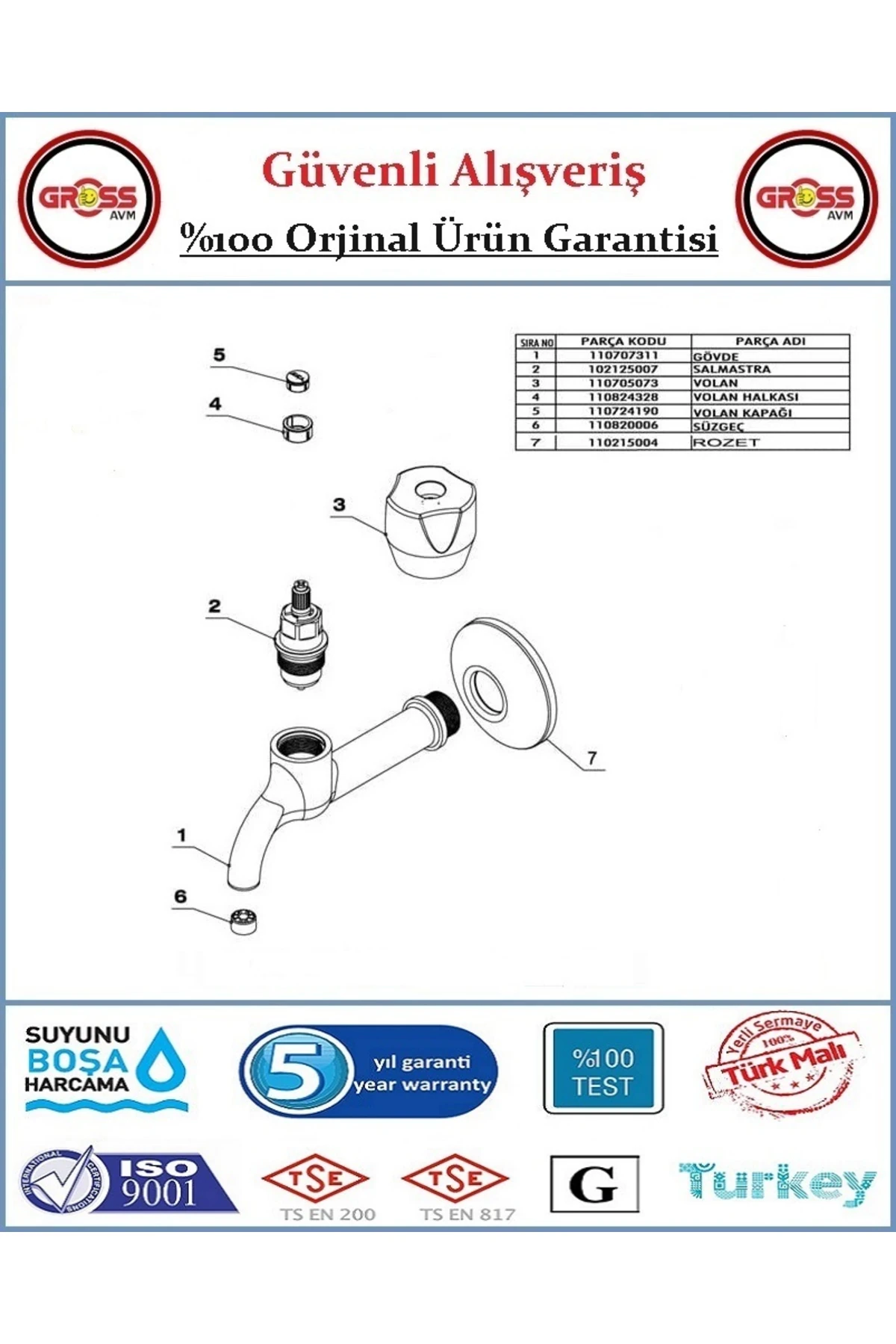 E.C.A Pınar Uzun Musluk - %100 Prinç - Ürün - 5 Yıl Garanti