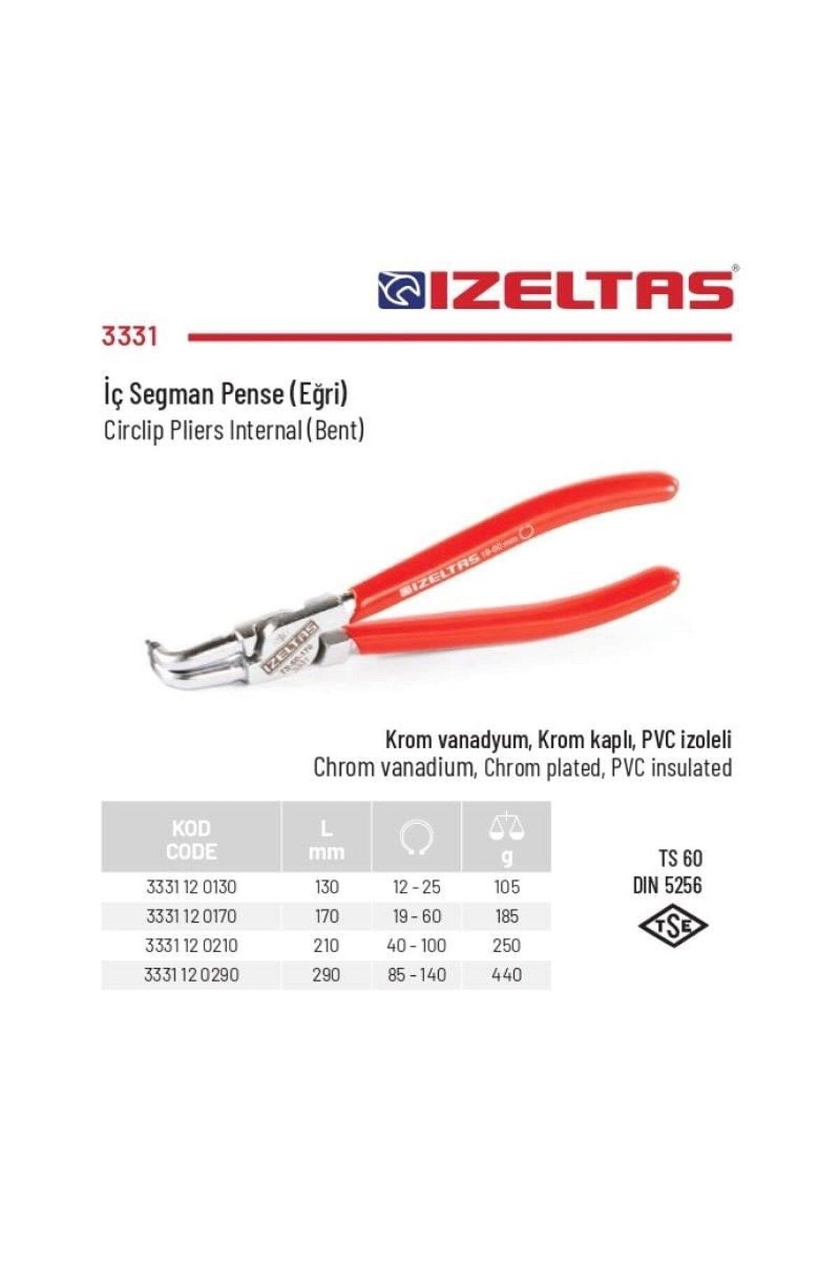Yaysız Eğri İç Sekman Pensi 210 mm - 3331 12 0210