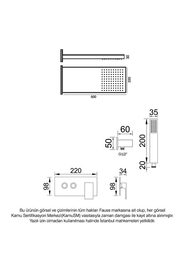 Ankastre Comfort Panel Yağmur Duş Seti Altın Fau108-g