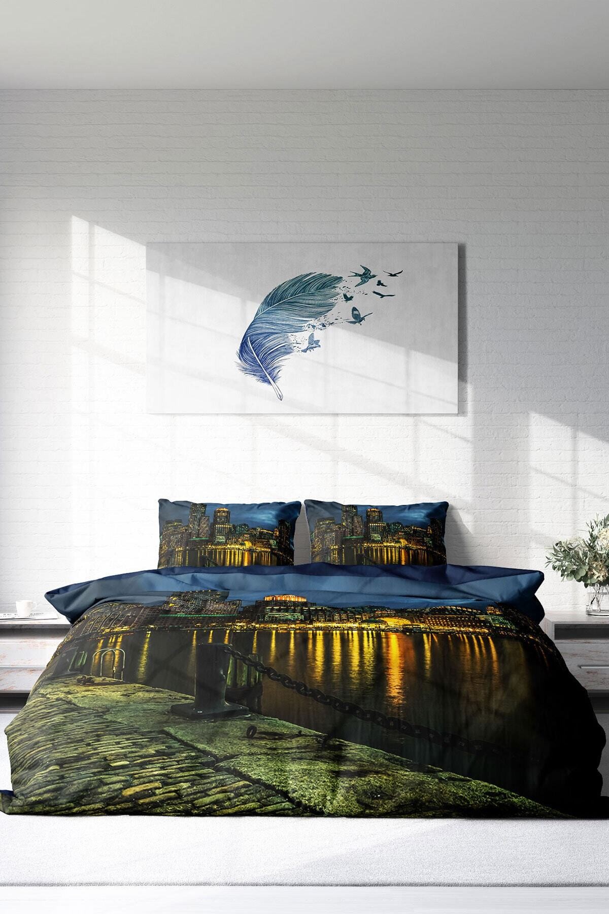 Kıng Sıze Dark City 3d Pamuk Saten Çift Kişilik Nevresim Takımı 220x240cm
