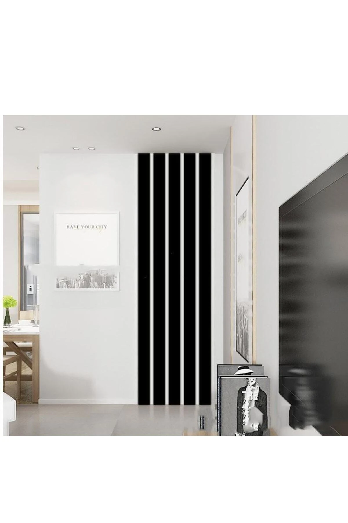 Dekorasyon Ahşap Şerit Duvar Panelleri Duvar Çıtası Iskandinav Siyah (5 ADET)