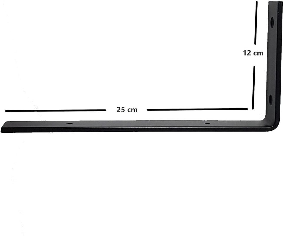 Raf Altı Ayak Raf Tutucu L Demir 12 x 25 cm Siyah Montaj Aparatı (4 Adet)