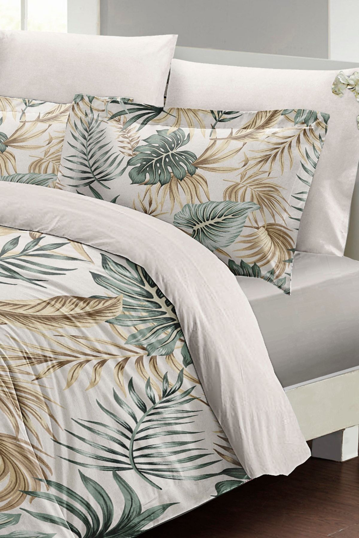 Botanik Palm Çift Kişilik Nevresim Takımı 3d Pamuk Saten