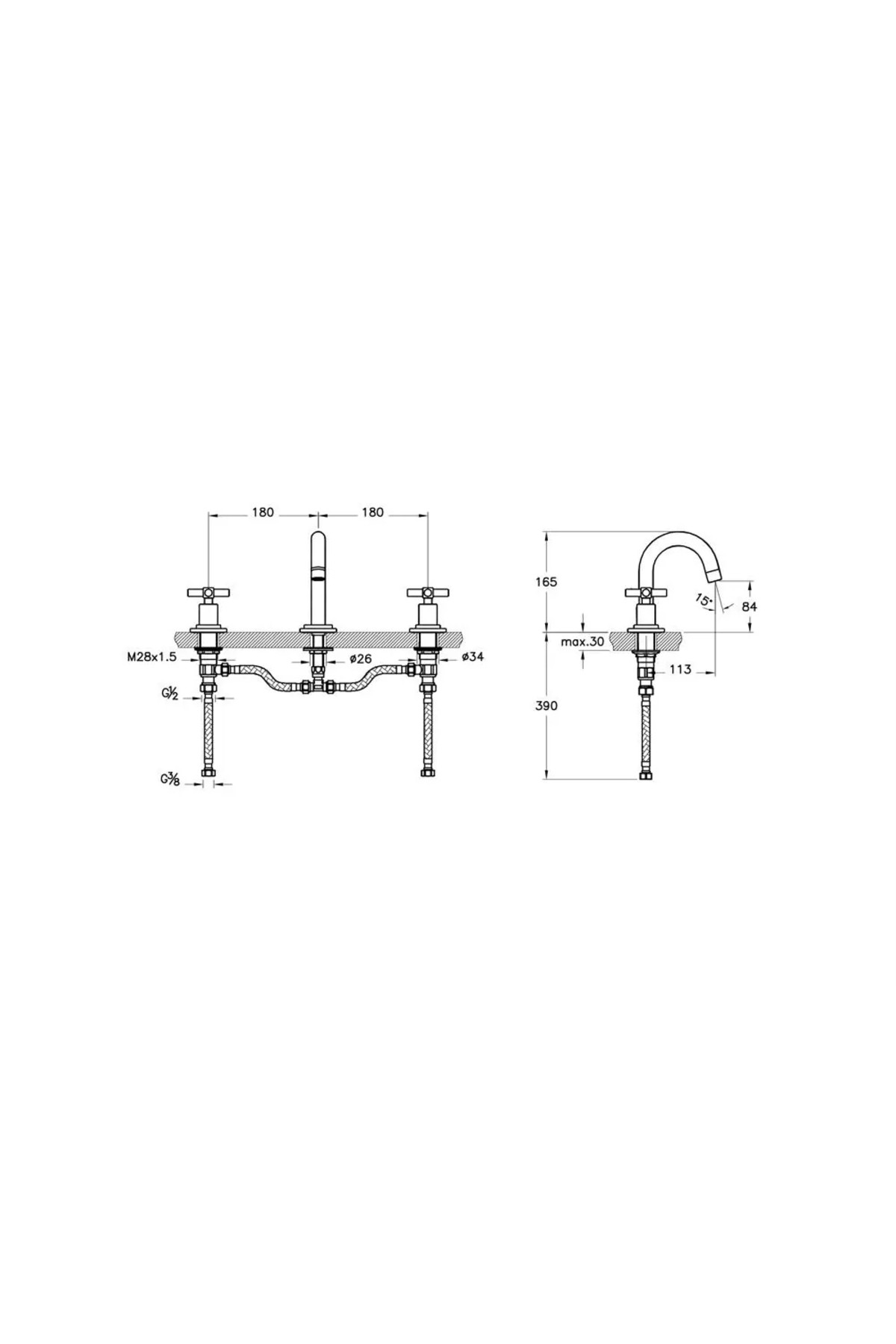 Juno A4086123 Lavabo Bataryası (3 Delikli Lavabolar İçin)Altın