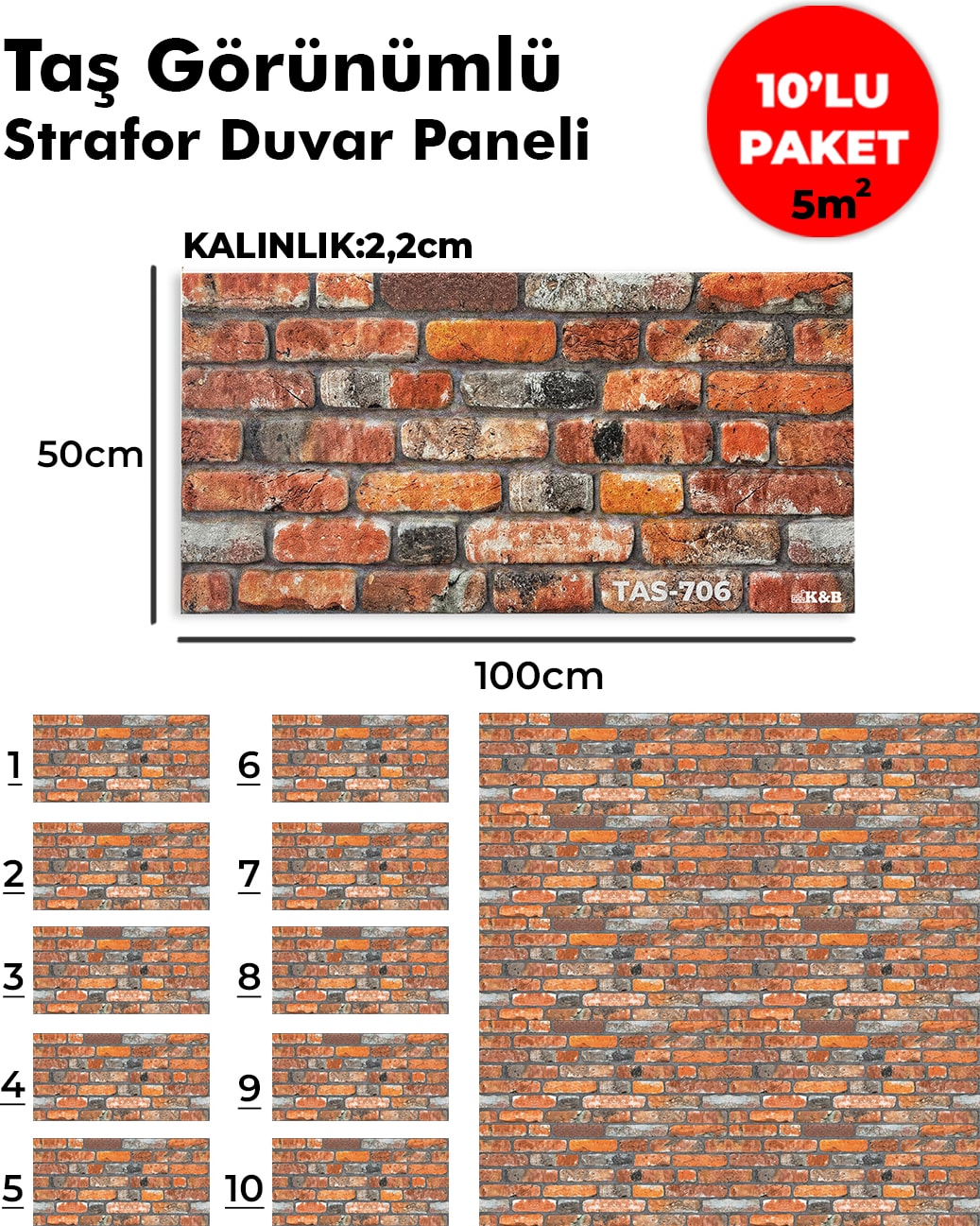 Taş Görünümlü Strafor Duvar Paneli (10'lu Paket)