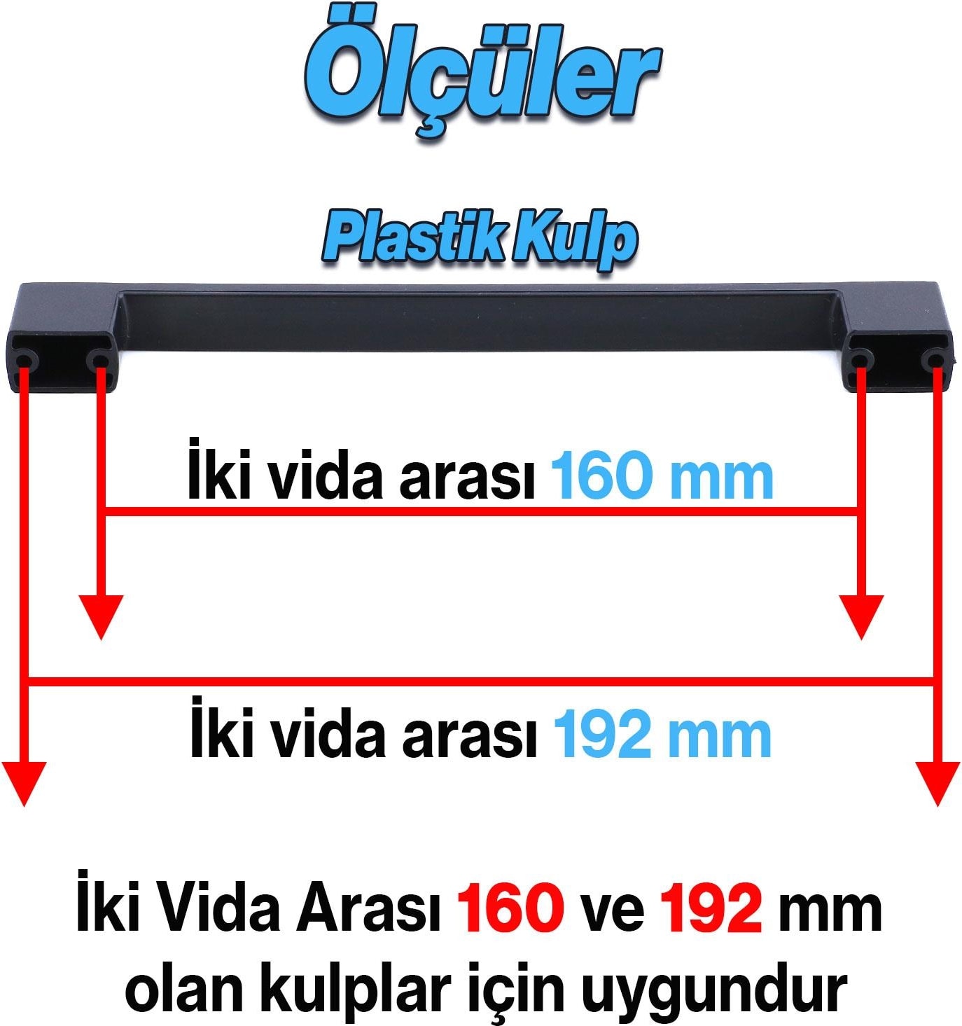 Gölcük 192 mm (Sert Plastik) 10 Adet Siyah Mobilya Çekmece Mutfak Dolap Dolabı Kulpu Kulbu Kulpları