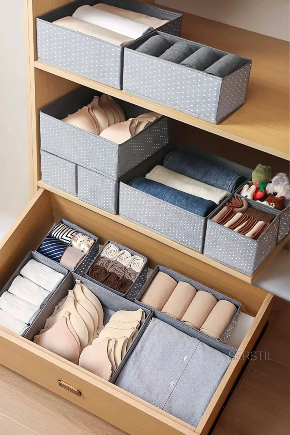 6'lı puantiye desenli - Çekmece Dolap içi Düzenleyici Kutu