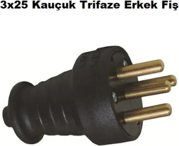 3X25 Kauçuk Trifaze Erkek Fiş (10 Adet)