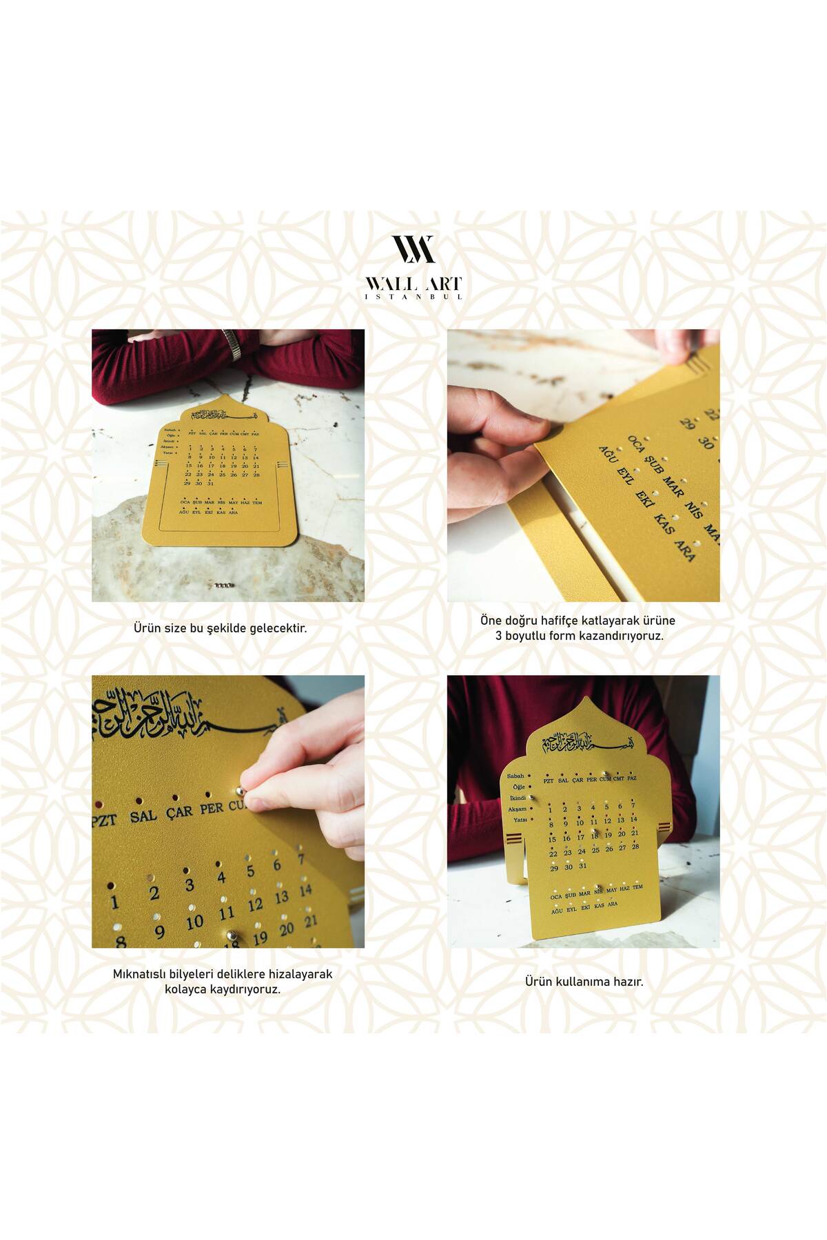 Bismillahirrahmanirrahim Yazılı Günlük İslami Masa Takvimi - Ev ve Ofis Dekorasyonları - WAMH201