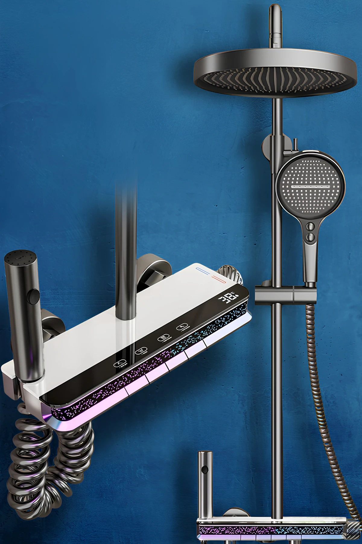 Star-Dijital Led Göstergeli Piyano Tuşlu Termostatik Banyo Batarya Duş Sistemi Tepe Robot Duş Seti