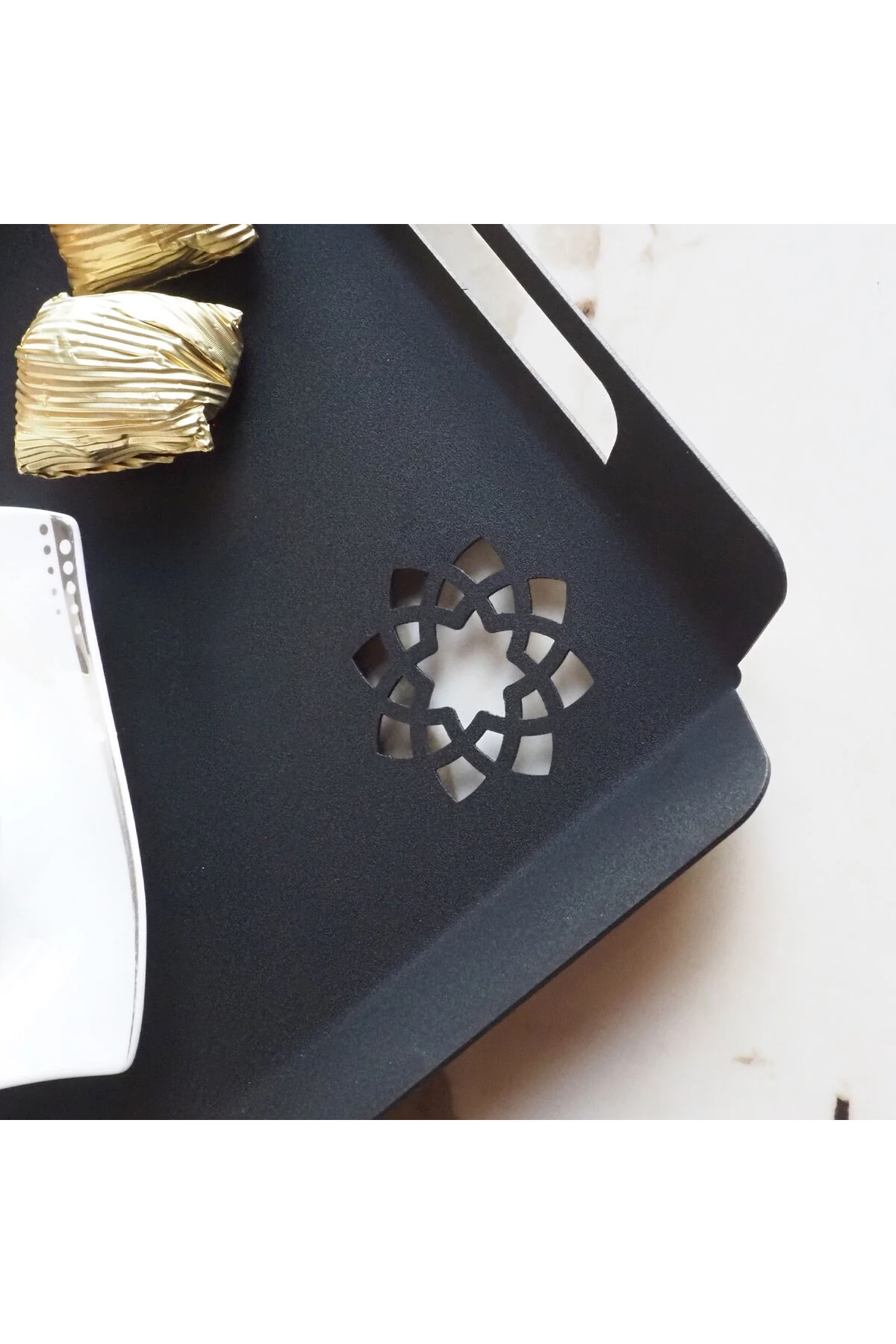 İslami Motifli Metal Sunum Tepsisi - 35 X 15 Cm - Siyah Renk - Wamh182