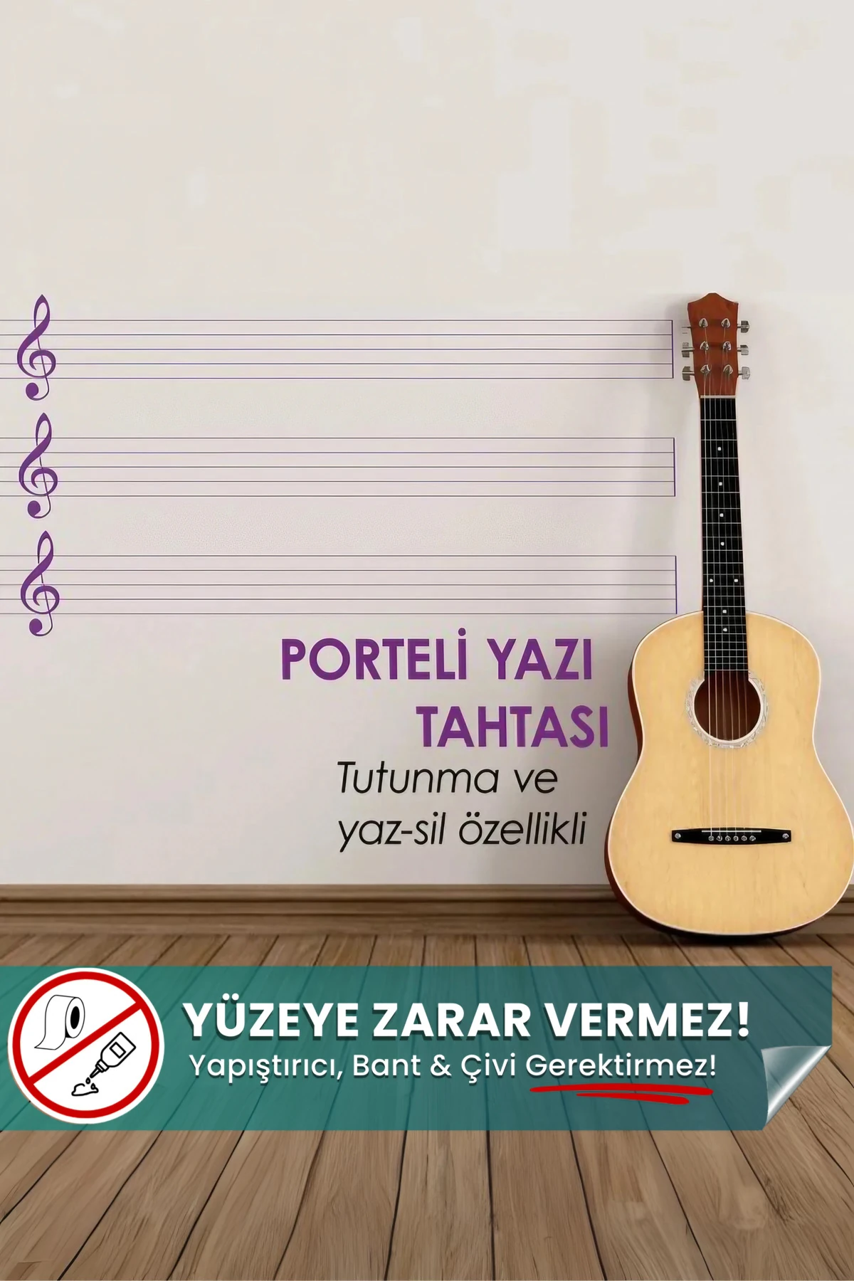 Sol Anahtarlı Nota Çizgili Porteli Yazı Tahtası, Şeffaf Yapışkansız Tutunan, Statik Akıllı Kağıt