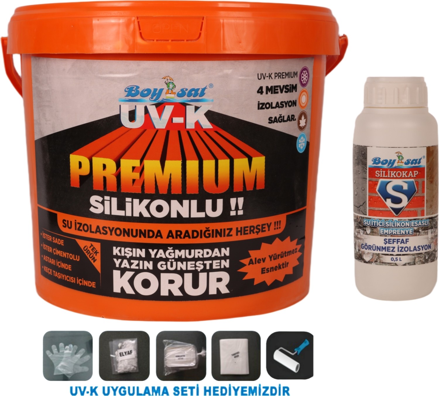 Avantajlı Su Izolasyon Paketi Uv-K Premium Silikonlu Boya 15 kg ve 500ML Silikokap Şeffaf Izolasyon