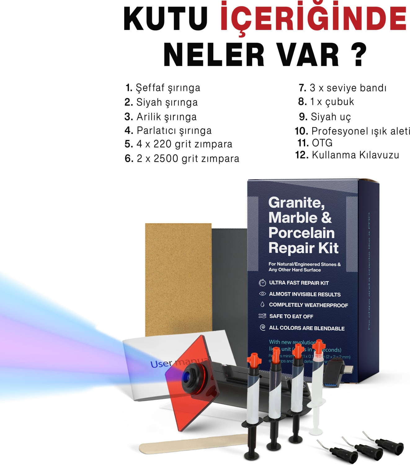 Klozet, Lavabo, Tezgah, Küvet, Jakuzi, Fayans, Porselen Vb. Tamir Kiti 3 Farklı Renk Içerir.