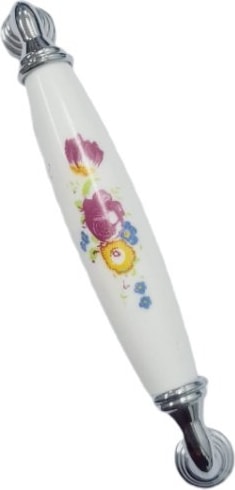 Beyaz Polimer Kulp Krom Ayak Çiçekli 128 mm / 5 Adet
