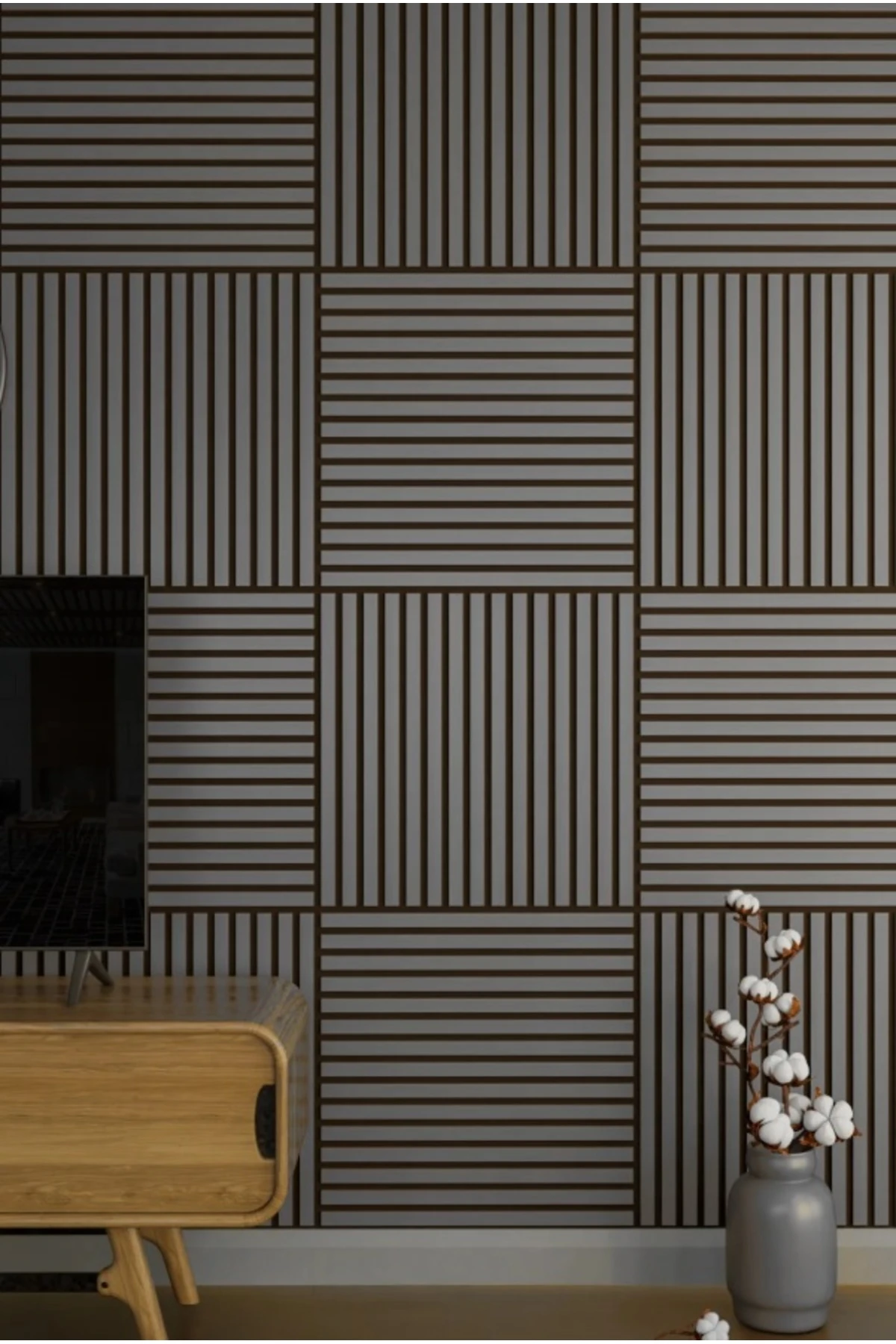 Mini Eko Akustik Ahşap Panel Antrasit Gri - 60x60cm