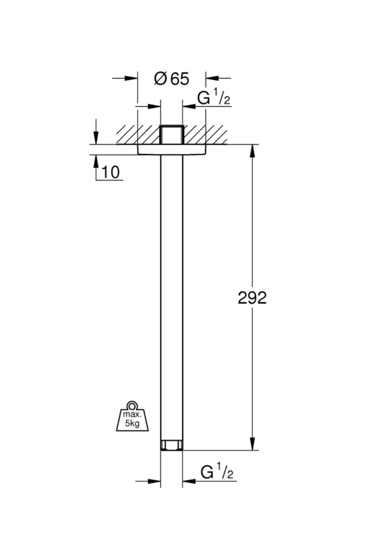 28497000 Rainshower Duş Başlığı Uzatma Tavandan Iniş Kolu  Yuvarlak Aynalı 292 mm