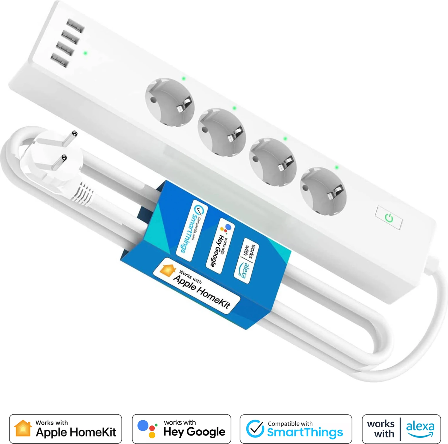 Wi-Fi Uzaktan Kontrollü Akım Korumalı 4 USB Girişli Akıllı 4lü Priz