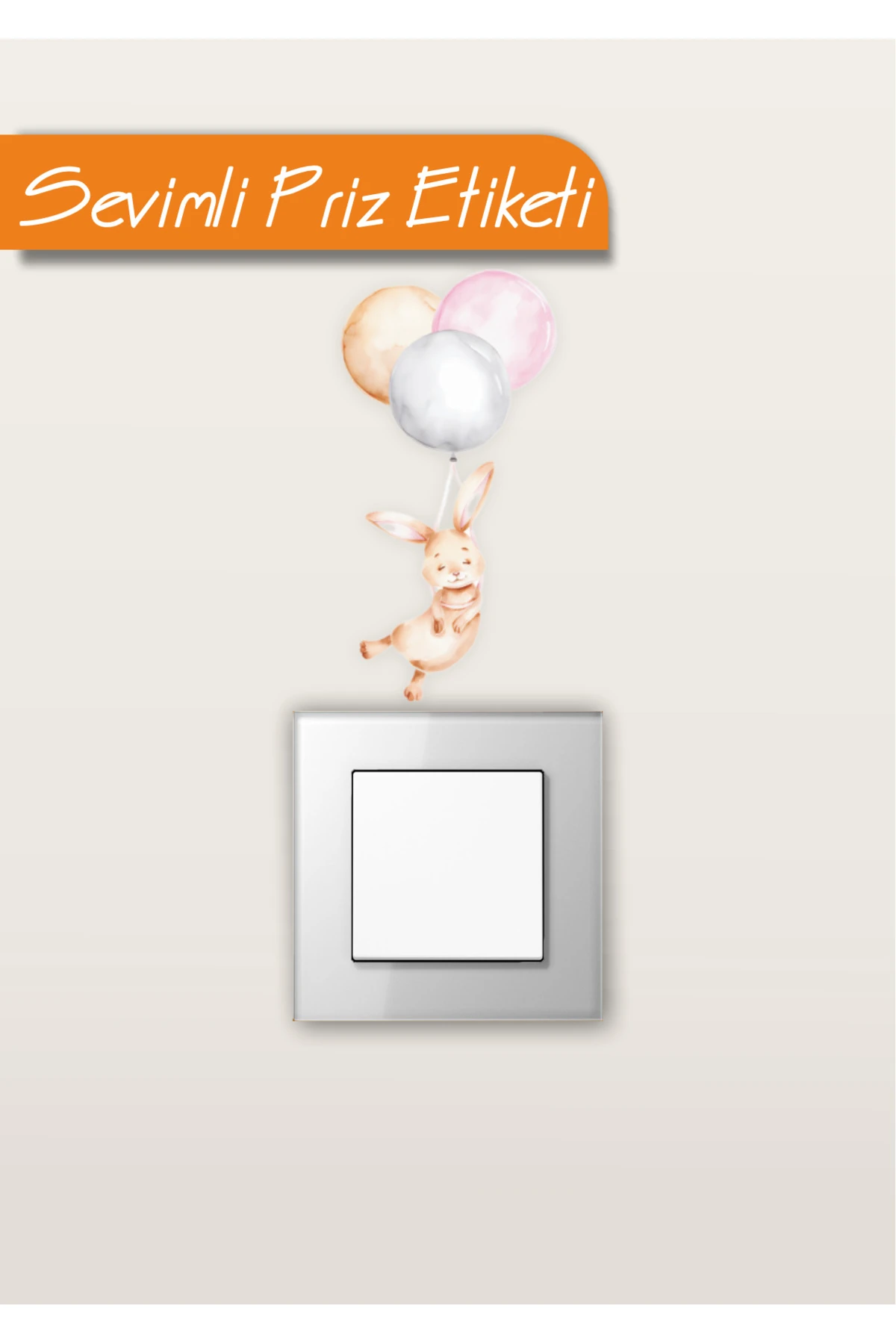 Çocuk Odası Duvar Priz Sticker Mini Boy Sticker - Balonlu Uçan Tavşan Sticker