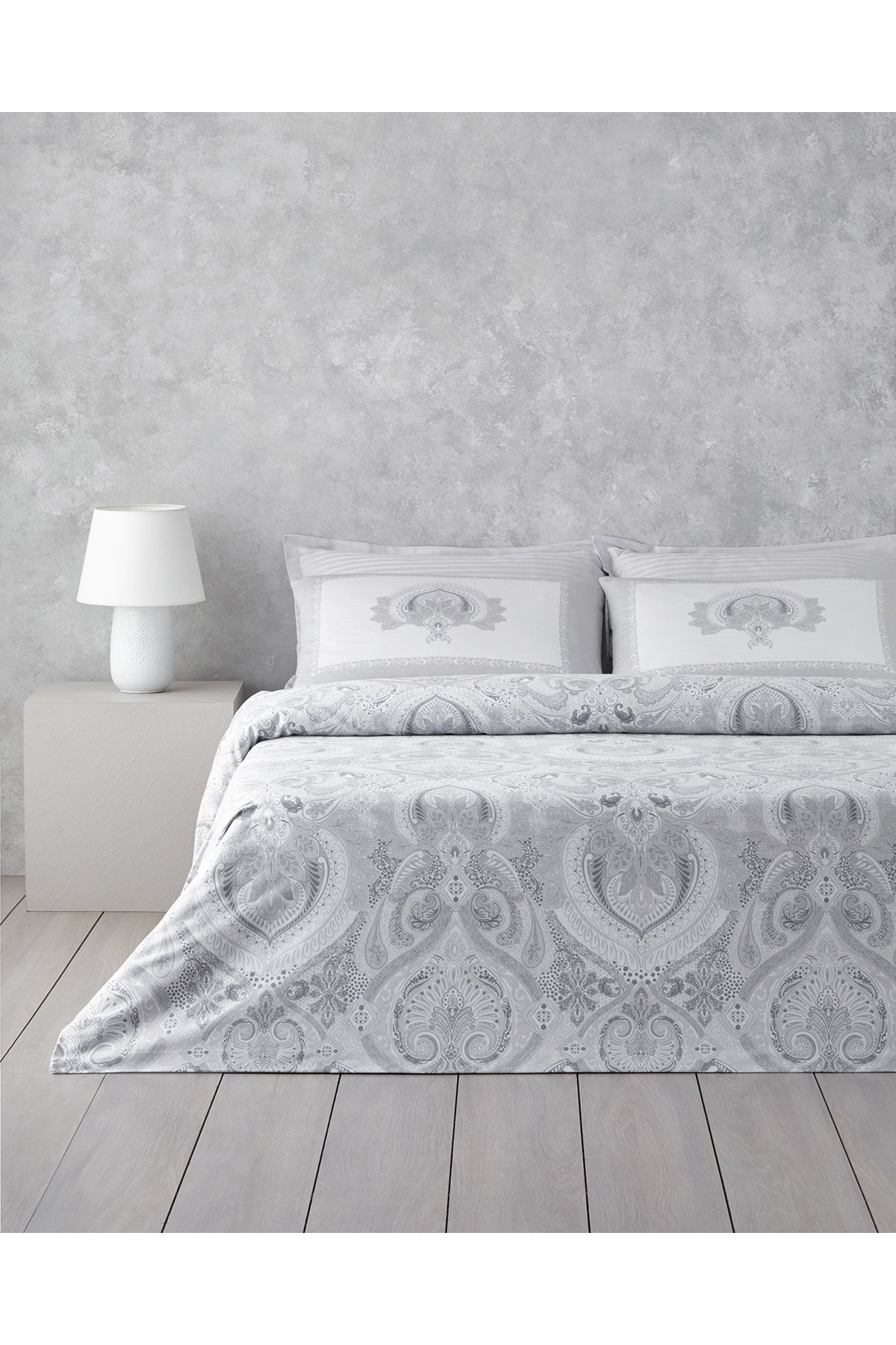 Paisley Pamuk Saten Çift Kişilik Nevresim Takımı 200x220 cm Gümüş