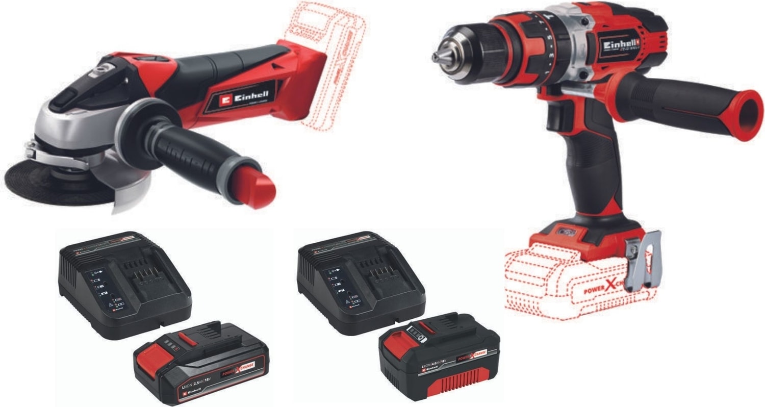 EİNHELL Te-Cd 18/48 Li-I Darbeli Vidalama - Te-Ag 18/115 Li Avuç Taşlama 2.5AH - 4.0AH Starter Kit