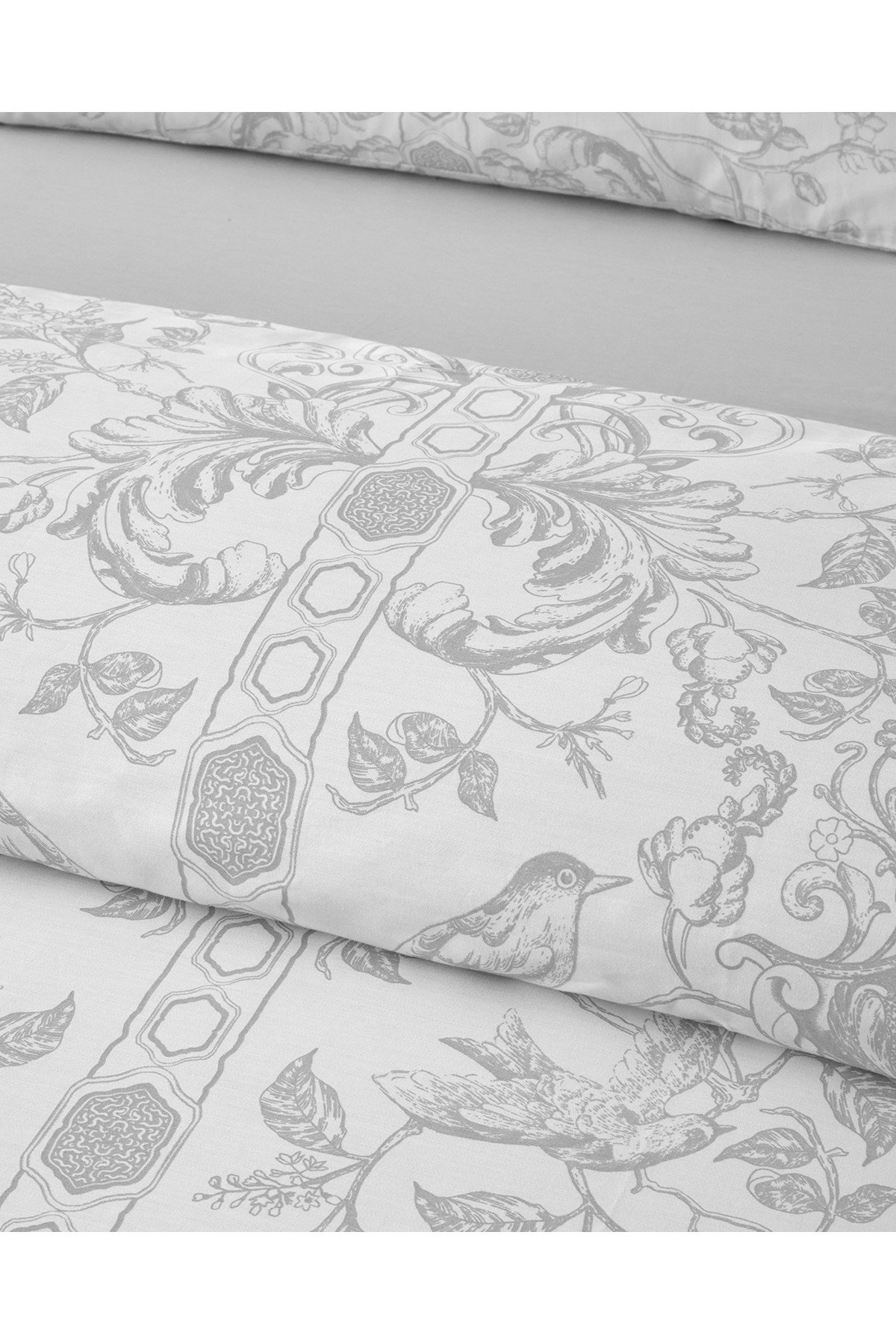 Dainty Bird Pamuk Saten Çift Kişilik Nevresim Takımı 200x220 cm Gümüş