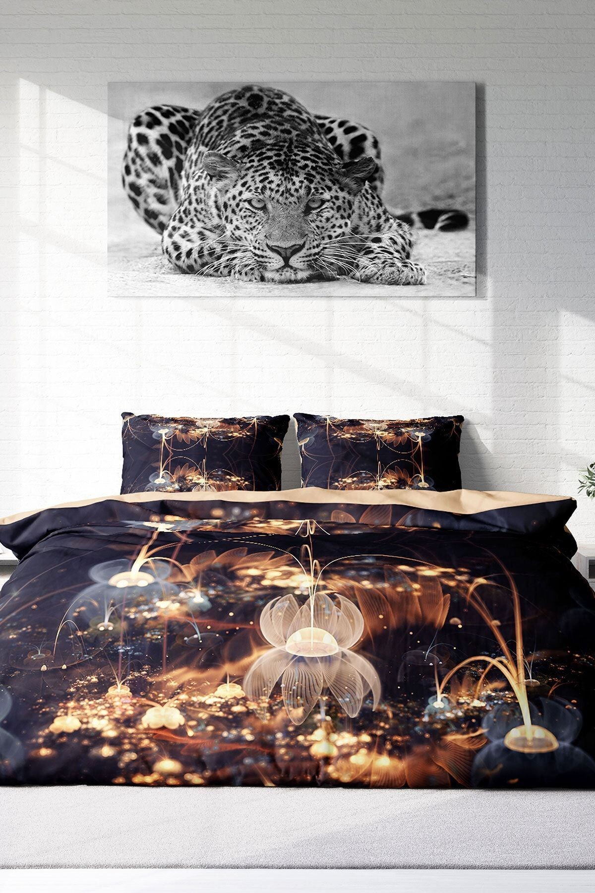 Nevresim Takımı %100 Doğal Pamuk Çift Kişilik 3d Digital Brown Lotus