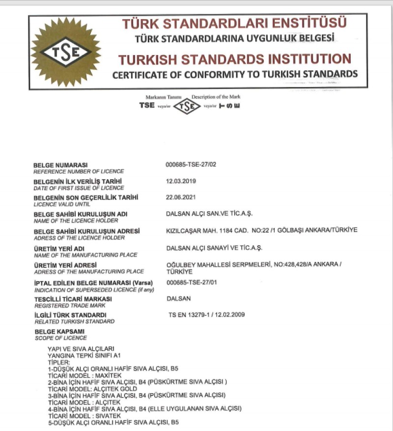 Kgdalsan Sıvatek Perlitli Sıva Alçısı 1 kg