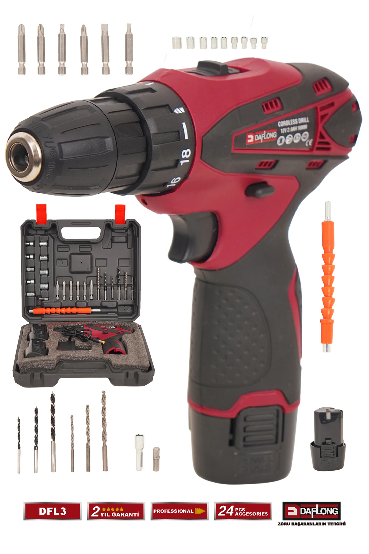 12V 2.0 AH ÇİFT AKÜLÜ ARMUT BATARYA MATKAP DFL3