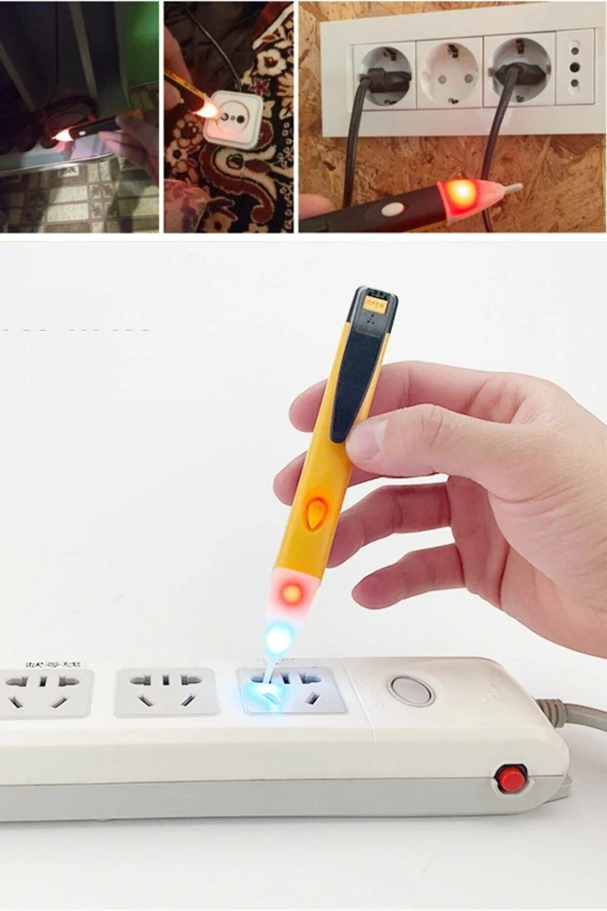 Dedektörlü Temassız Işıklı Kablo Voltaj Test Elektrik Kaçak Dijital Kontrol Kalemi Cihazı Pil Hediye