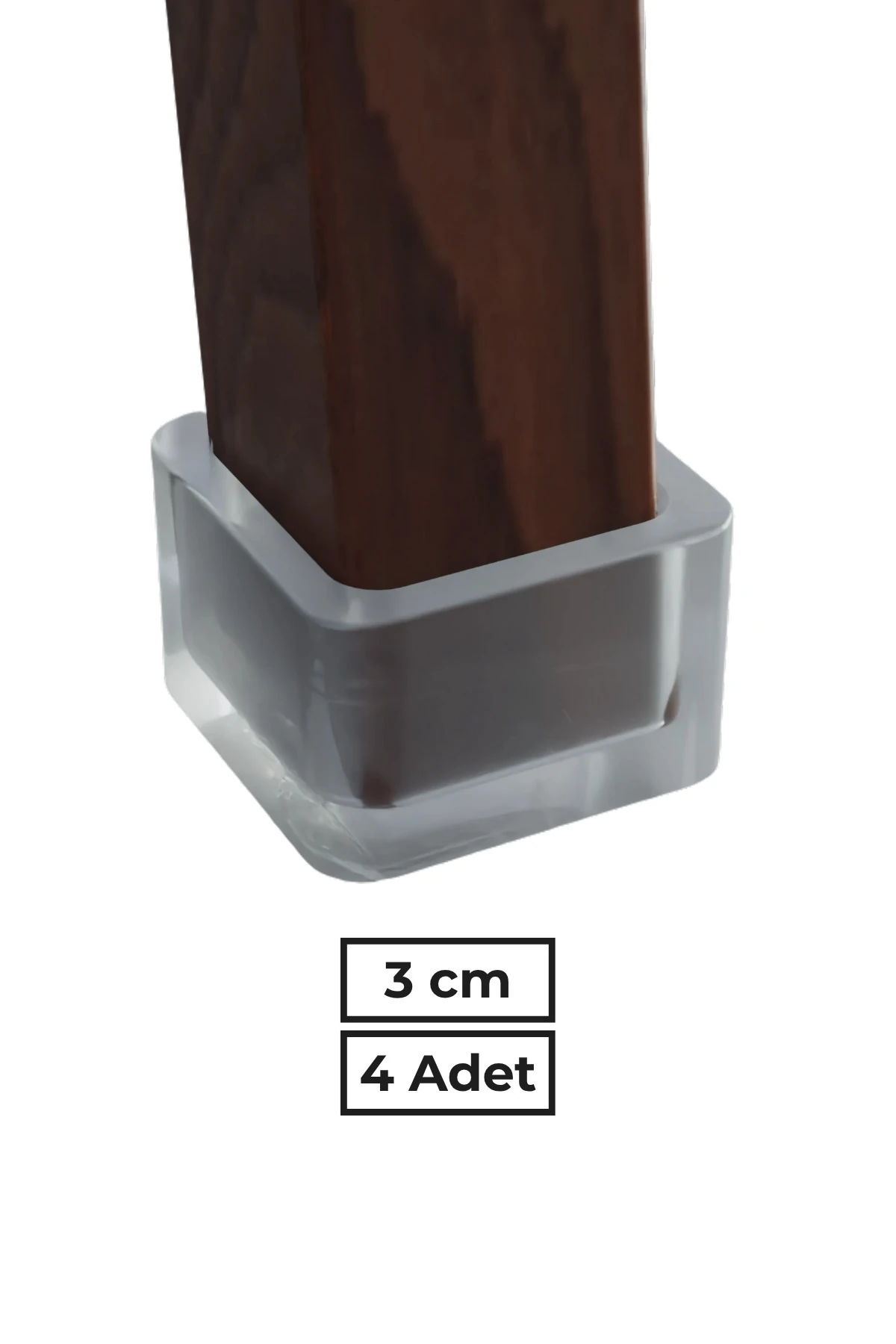 30x30 mm 4’lü Şeffaf Kare Kaymaz Sandalye Ayak Pabucu – Sessiz ve Parke Koruyucu
