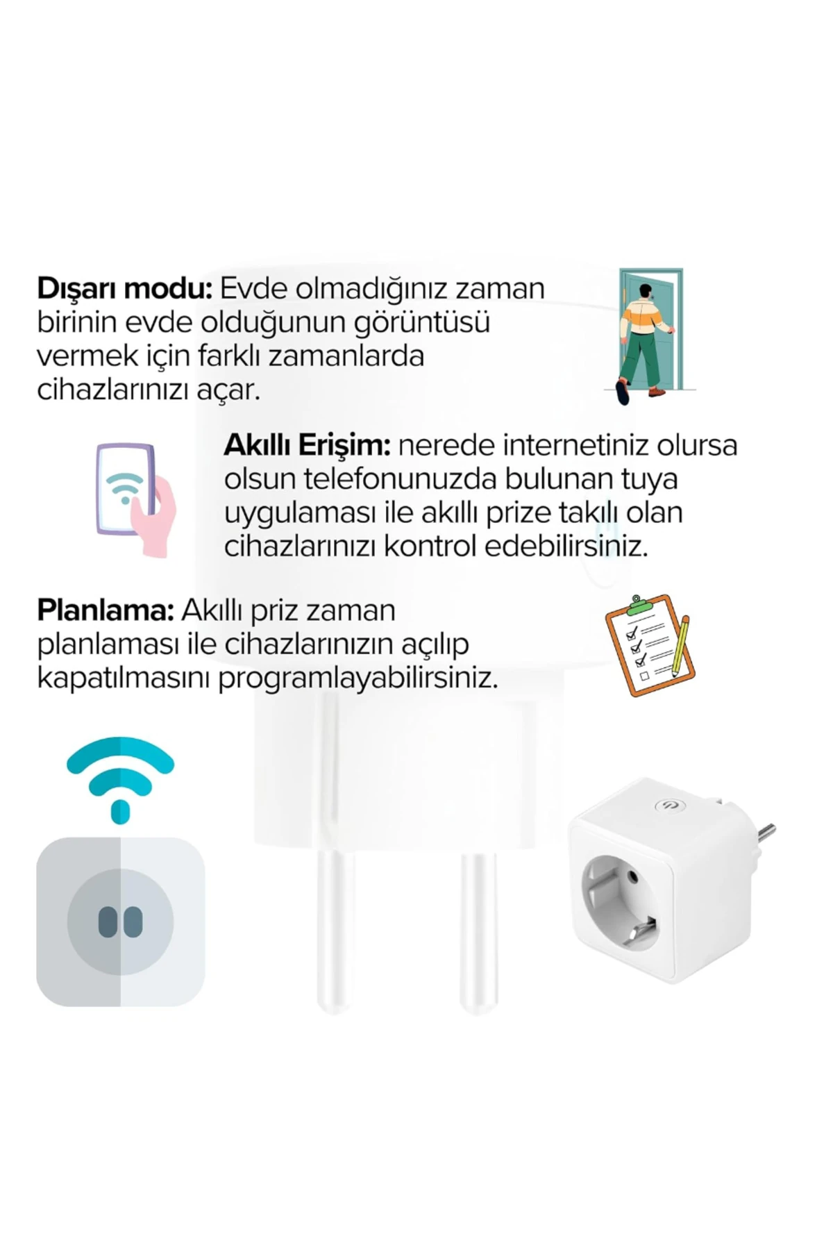 Telefon Kontrollü Akıllı Priz Wi-fi Destekli Akım Korumalı Priz