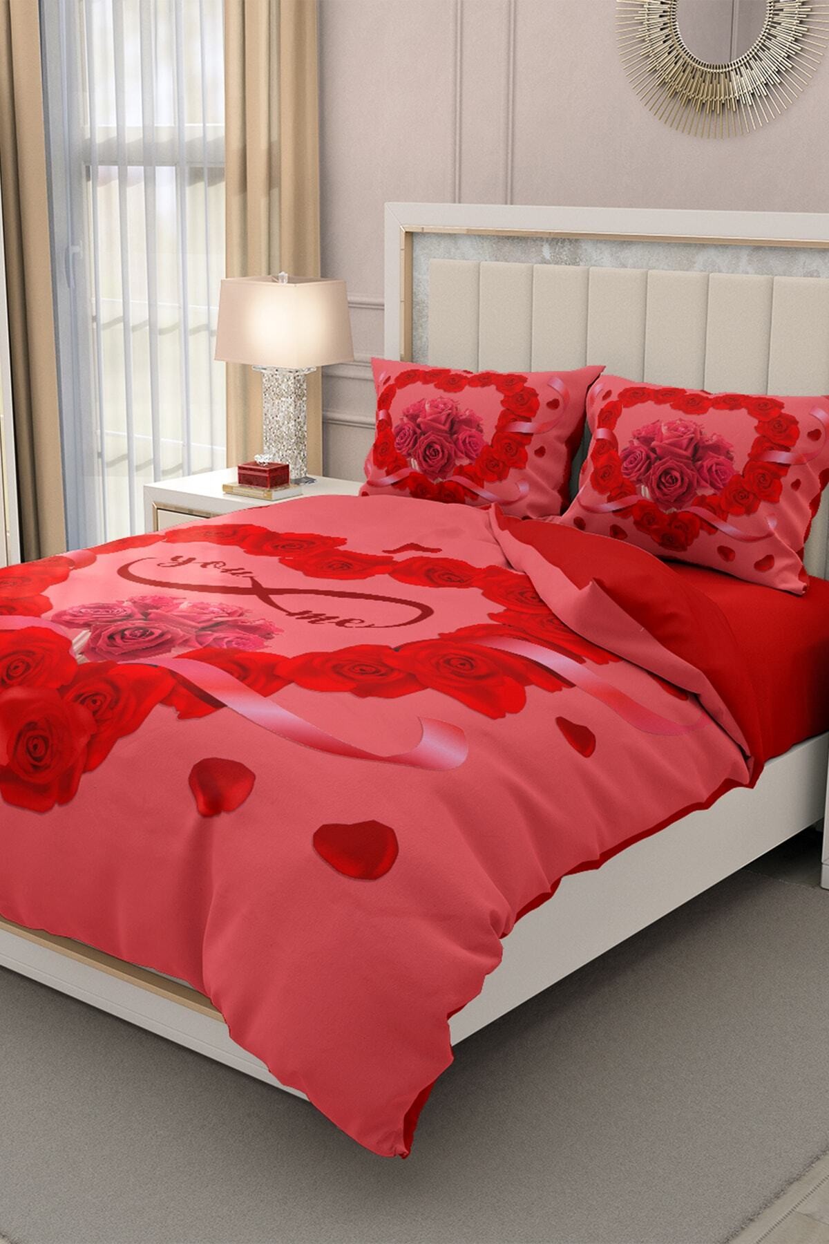 Kıng Sıze Sevgililer Günü Çift Kişilik Nevresim Takımı%100 Pamuk Saten 3d Sonsuza Kadar 220x240cm