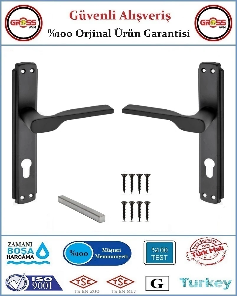 Veroni Mat Siyah Yale Dış Çelik Kapı Kolu - Statik Fırın Boyalı - 1 Takım Ön ve Arka