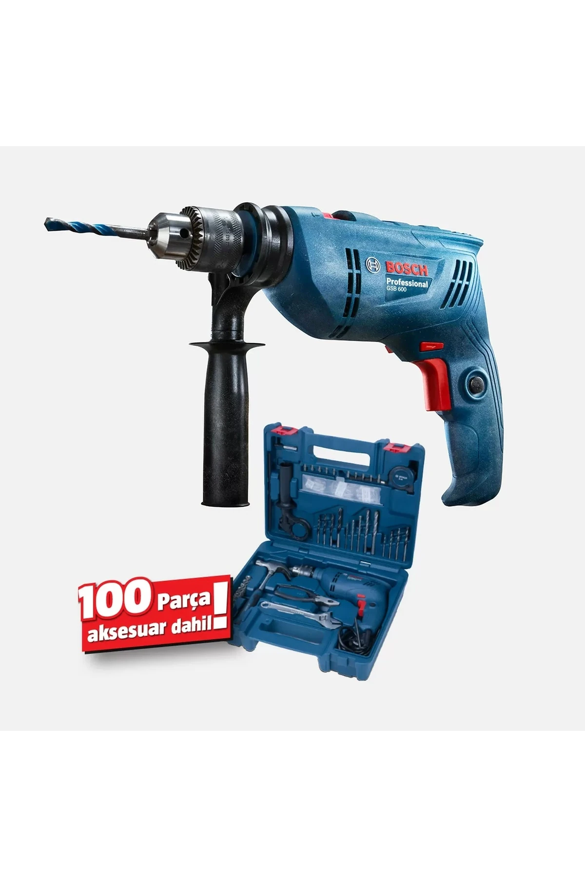 GSB 600 Profesyonel 600W Darbeli Matkap Seti (100 Parça Aksesuar Hediyeli)