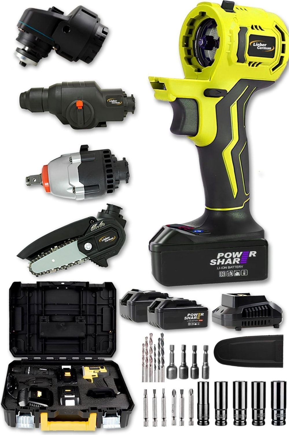 21 V 4ın1 Kömürsüz Motor Setli Tak Çıkar Kafalı Taşlama Kırıcı Somun Sıkma Dal Budama Makinesi