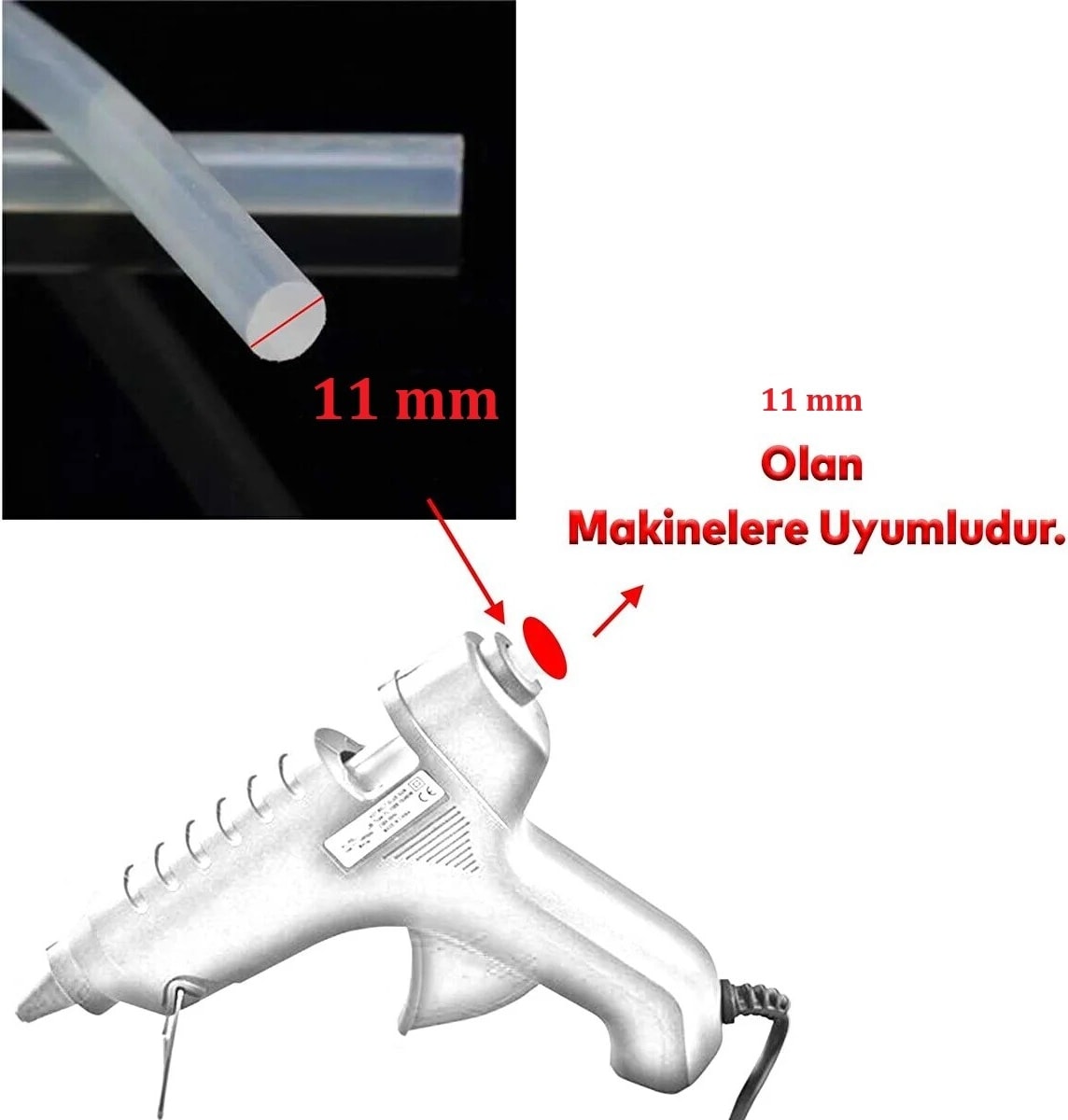 Kalın Şeffaf Sıcak Mum Silikon 11MM 30CM 15 Adet