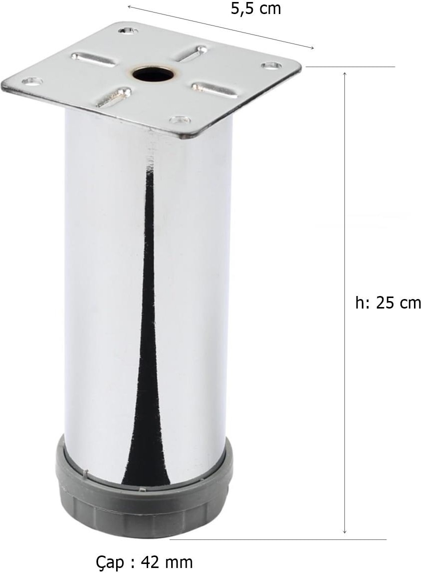 Mobilya Ayağı Metal 25 Cm Alttan Ayarlı 42 mm Krom Ayak