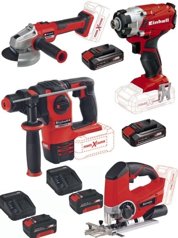 EİNHELL Te-Cı 18/1 Vidalama Herocco 18 V Kırıcı Axxio 18/115 Q Taşlama Te-Js 18/80 Dekupaj 2X4.0+2X2.5AH Akülü Set