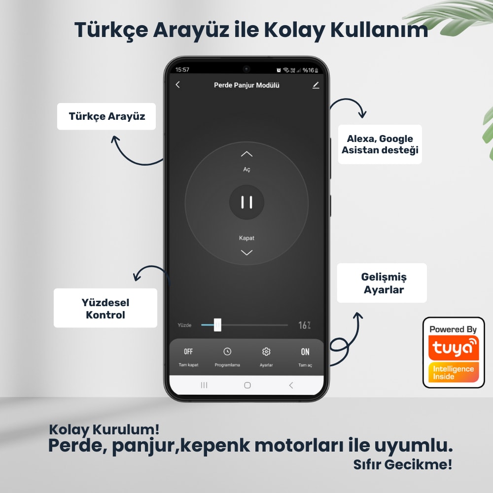 Tuya Uyumlu WiFi Perde Panjur Kepenk Motor Kontrolcüsü - Mobil Uygulama, Anahtar Girişli, Otomatik Kalibrasyon, Yüzdesel Kontrol, Google Asistan ,Amazon Alexa, Smart Life Destekli Switch
