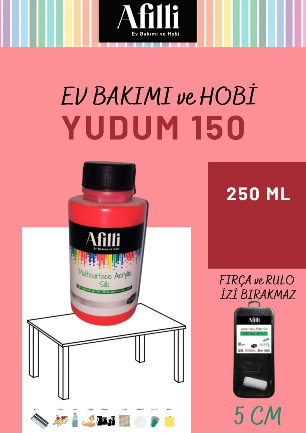 Afilli Multisurface Akrilik Karnaval 125 250 ml Hobi Rulo Set 5 cm